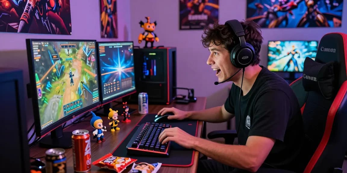 Engaged gamer immersed in a thrilling game session, showcasing rokok88 gaming culture.