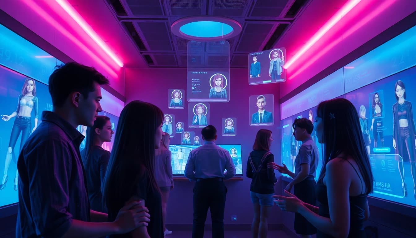 Engaging users interacting with nsfw character ai in a futuristic setting with vibrant colors.