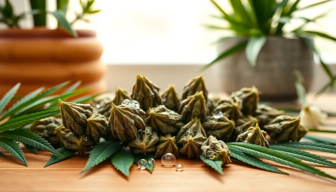 Relax and rejuvenate with Mental Wellness CBD buds presented in a serene setting, highlighting natural beauty.