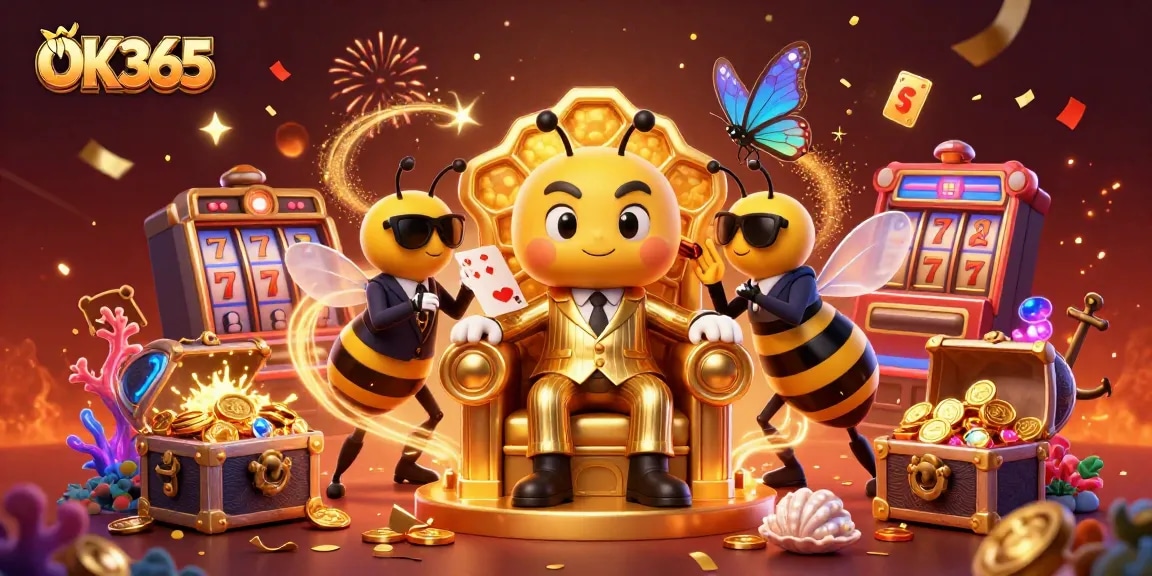 Experience the excitement of OK365 with a vibrant casino-themed illustration showcasing rich game elements.