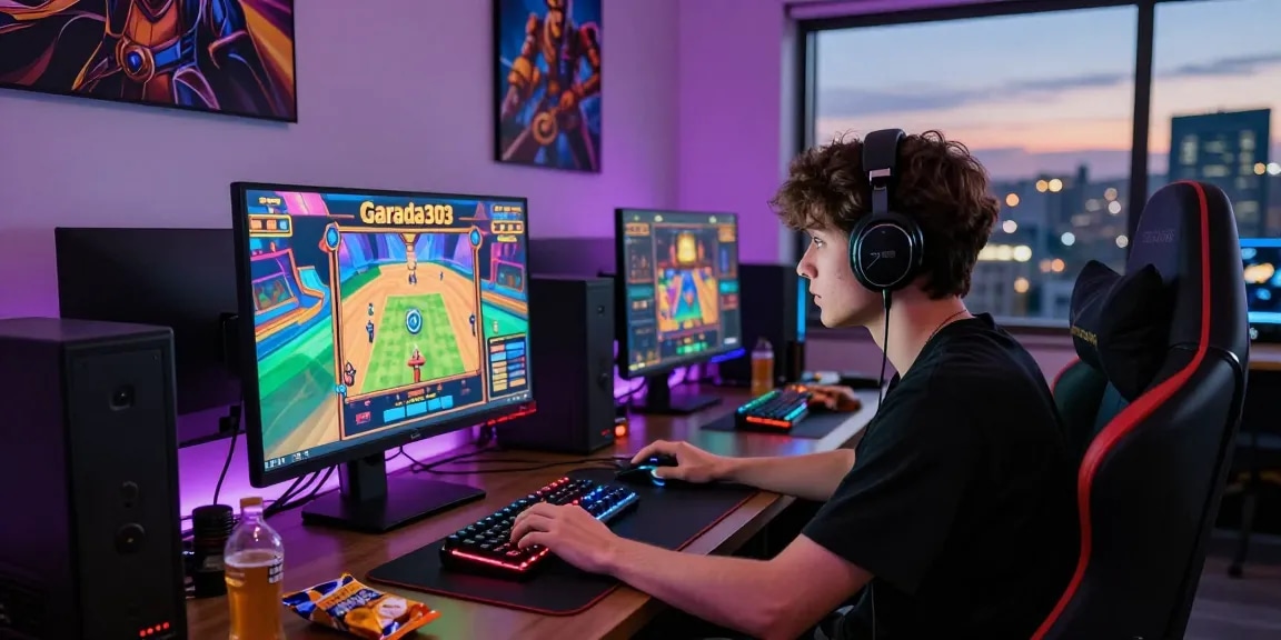 Player engaged with garuda303 slot game in a vibrant gaming setup