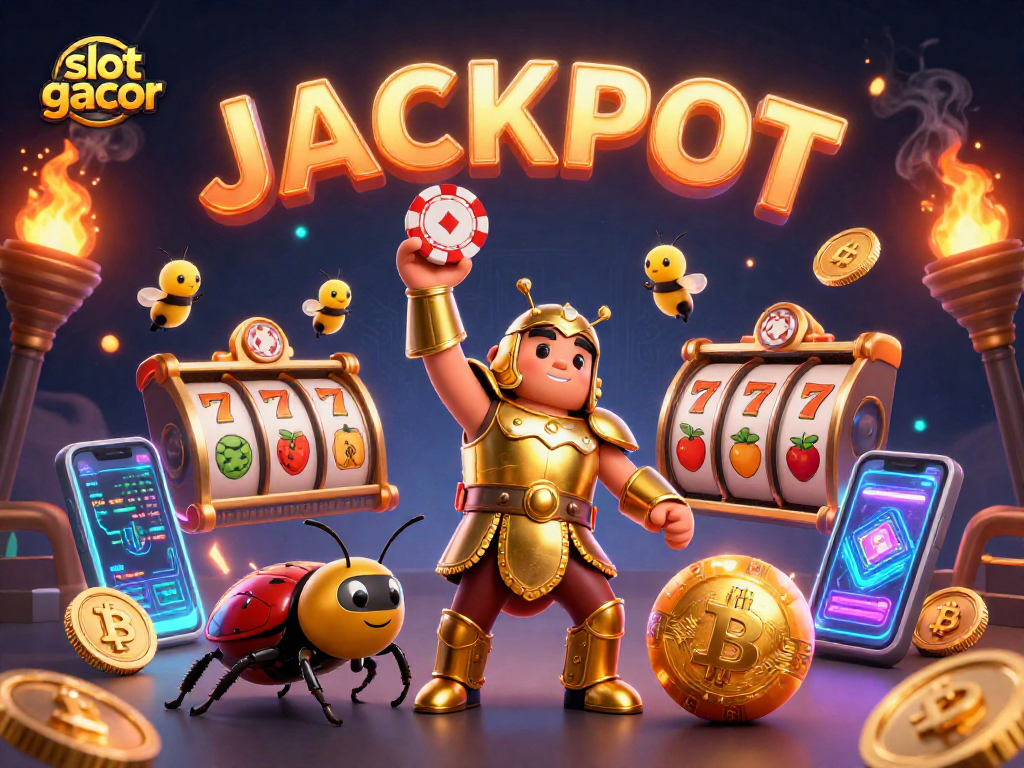 Slot gacor menampilkan karakter menarik dan elemen kasino yang penuh warna.