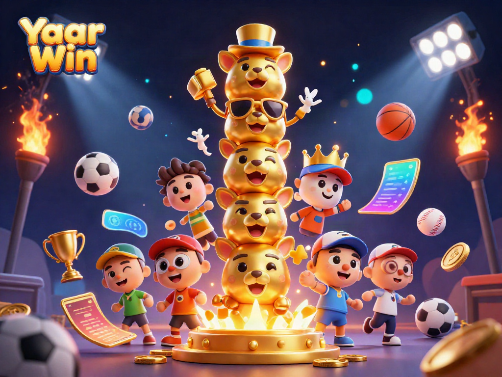 Experience Yaar Win with vibrant casino-themed 3D illustration of engaging game elements.