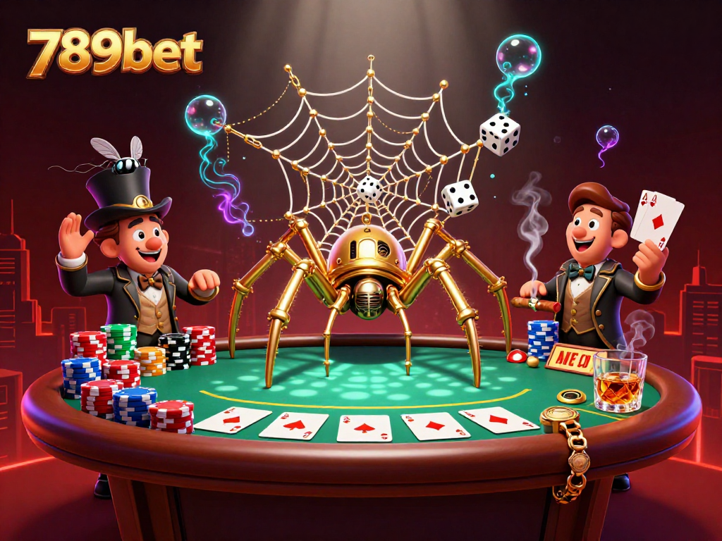 Experience thrilling gameplay with 789bet as a golden spider spins luck and chances at the poker table.