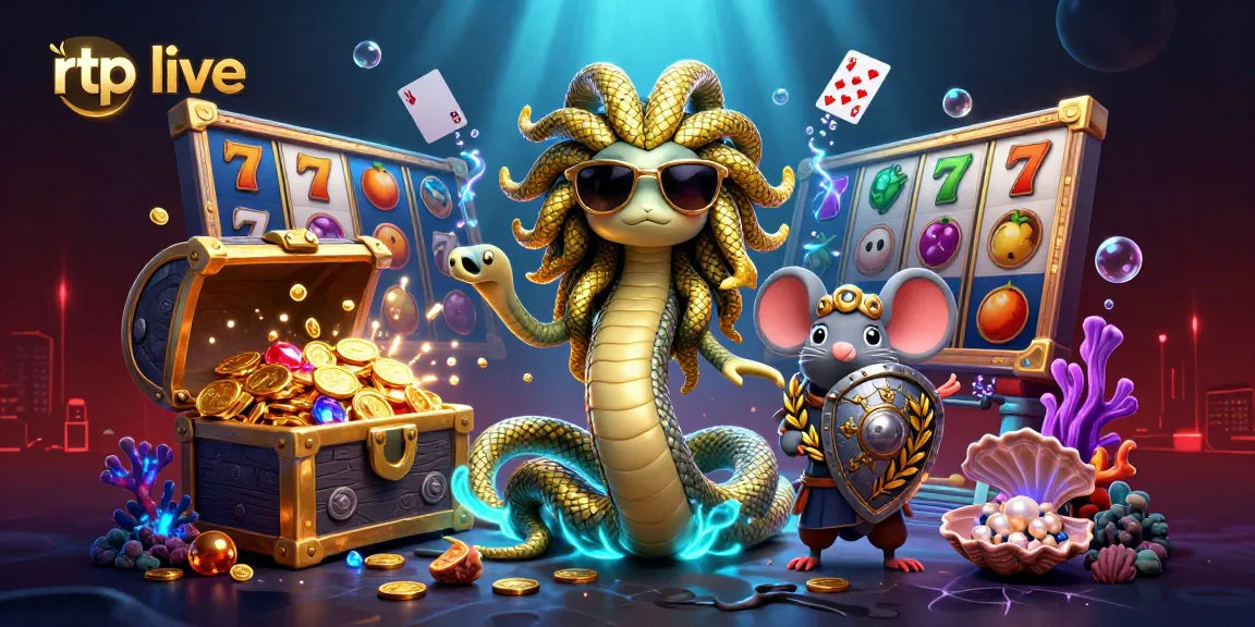 Enjoy rtp live thrills with Medusa and a mouse warrior in an engaging casino scene.