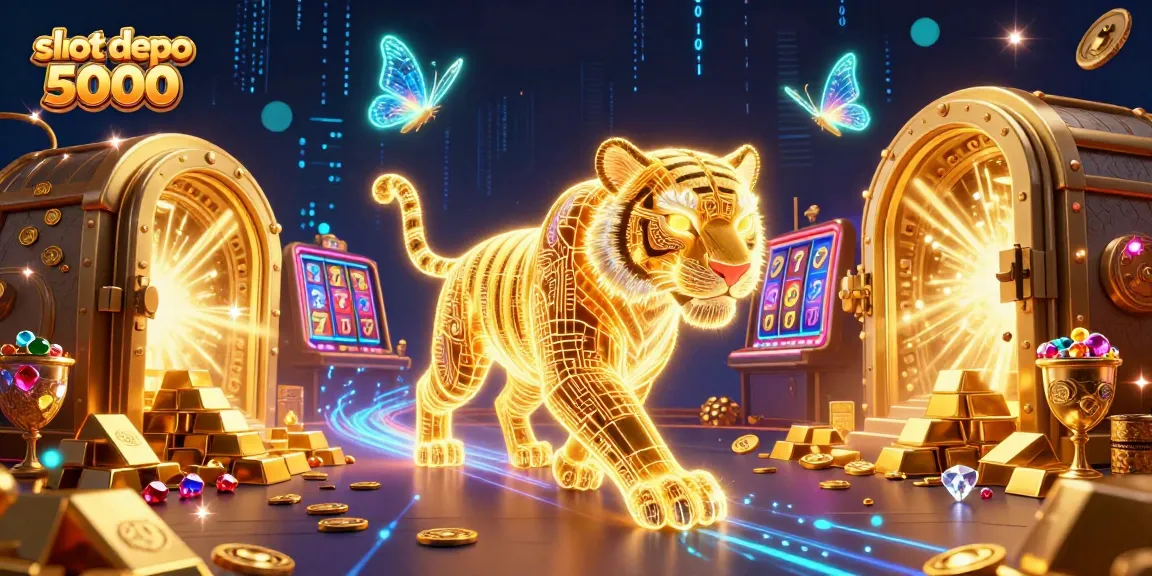 Spin to win big with slot depo 5000 at this vibrant digital casino illustration.