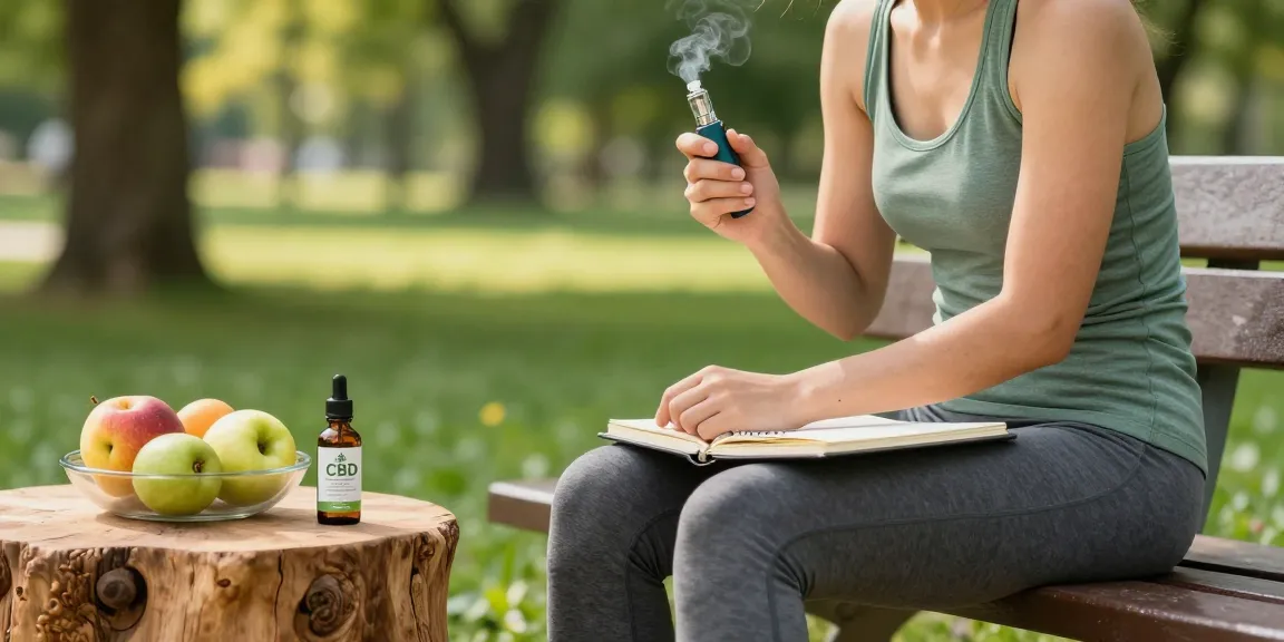 Vape THC experience with premium CBD oil in natural wellness setting, active lifestyle, quality organic product.