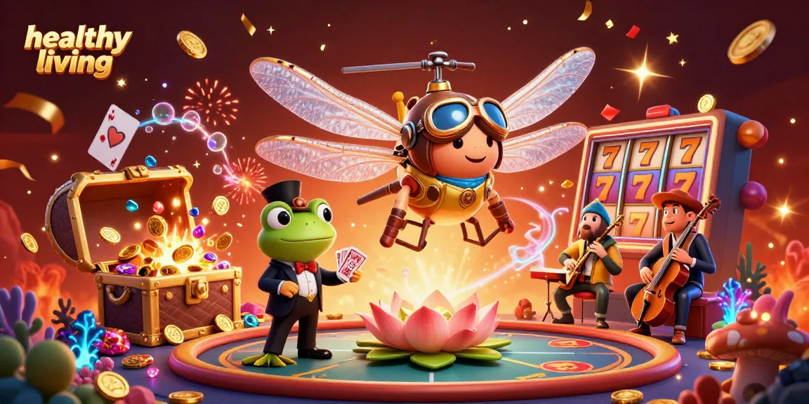 Experience healthy living while playing at a vibrant casino with 3D characters and dynamic gaming elements.