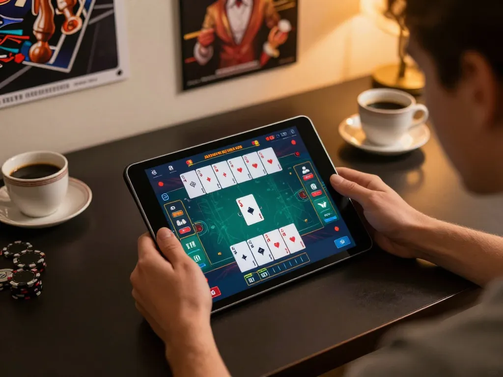 Engaging gameplay on 77WIN poker app with vibrant graphics and strategic betting.