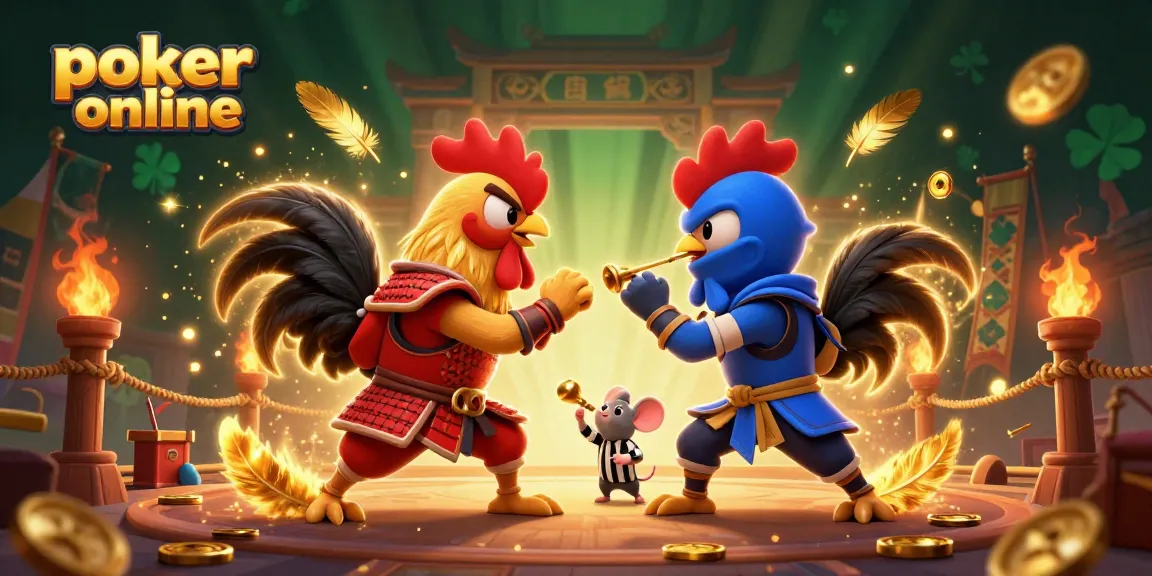 Engage in poker online excitement with dynamic roosters in a thrilling standoff.