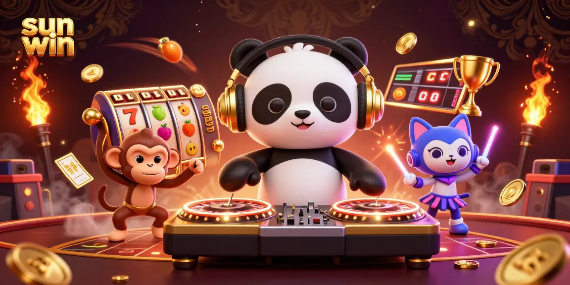 Experience exciting gameplay at sun win with engaging slots and lively characters in a vibrant casino scene.
