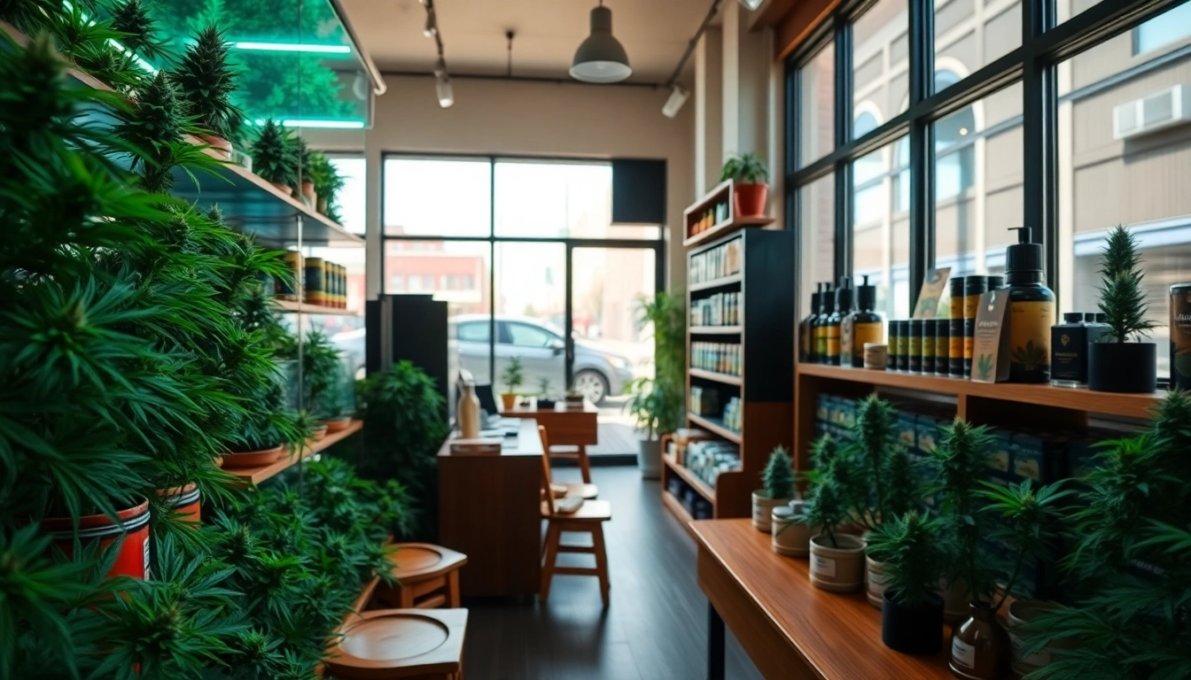 Explore sites to buy weed with vibrant cannabis products displayed in an inviting store atmosphere.