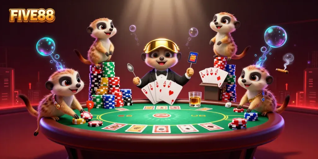 Experience the action at FIVE88 Casino with meerkats running a dynamic gaming operation.