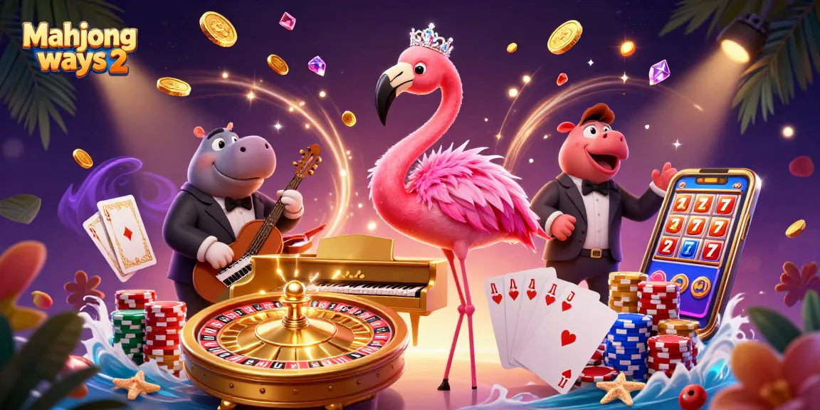Experience thrilling gameplay with mahjong ways 2 and vibrant visuals in this casino-themed illustration.