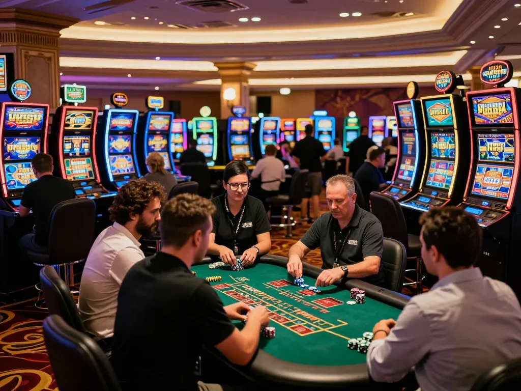 Experience thrilling gameplay with bonus new member at exciting slot machines in vibrant casino atmosphere.
