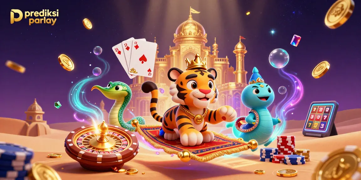 Experience the excitement of prediksi parlay with an Arabian Nights-themed casino scene, full of vibrant action.