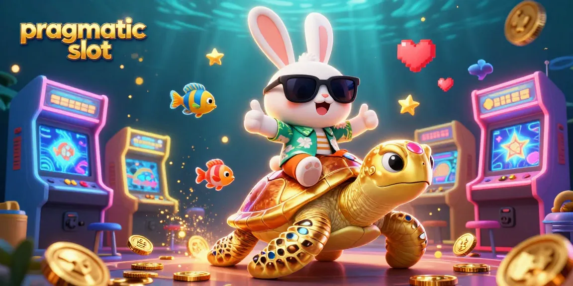 Experience thrilling pragmatic slot gameplay with a lucky rabbit and a golden turtle in a vibrant casino scene.