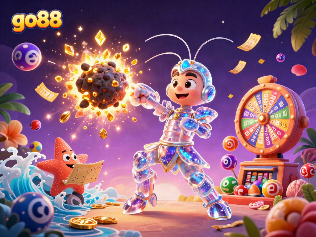 Play go88 with vibrant prizes and games featuring a galactic samurai shrimp in action.