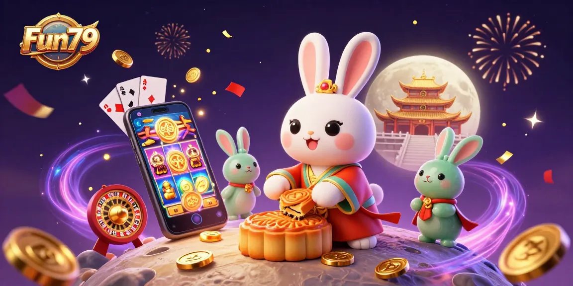 Experience the thrill of Fun79 with a moon rabbit scene packed with casino elements and vibrant graphics.