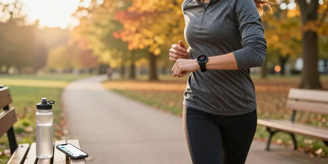 Pengguna Fitbit Luxe dari https://www.polarfitbitshop.com/fitbit-luxe/ sedang berlari di taman, memantau detak jantung dengan smartwatch.
