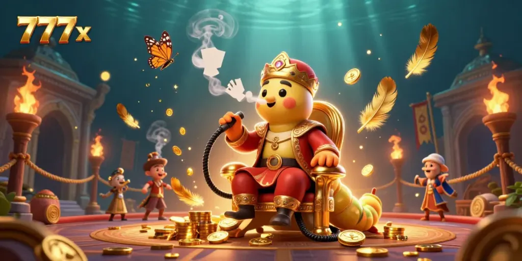 Experience the unique allure of 777x with a vibrant casino scene featuring playful characters and dynamic gambling elements.