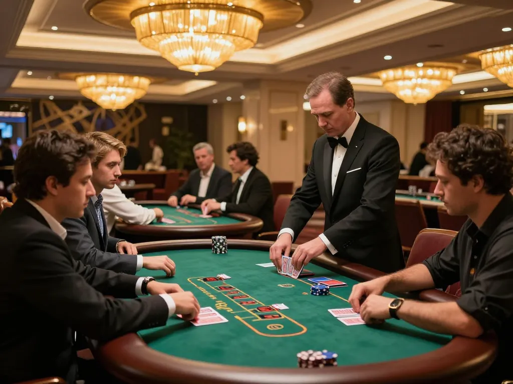 Engaging blackjack gameplay at a luxurious casino featuring keonhacai strategies and players making strategic bets.