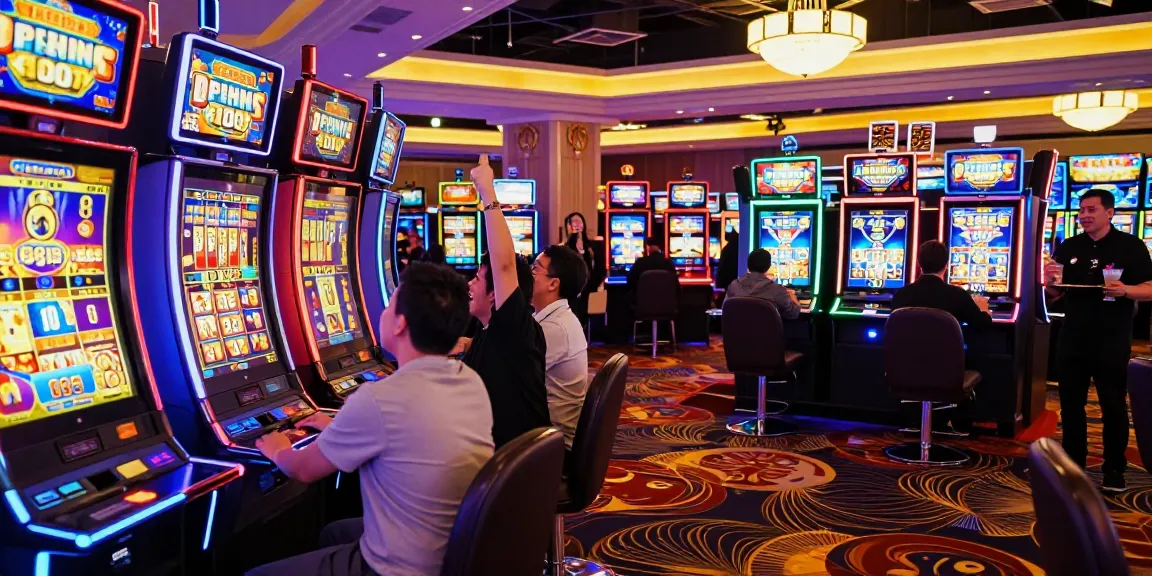 Exciting casino scene showcasing slot luar negeri players celebrating wins, vibrant atmosphere.