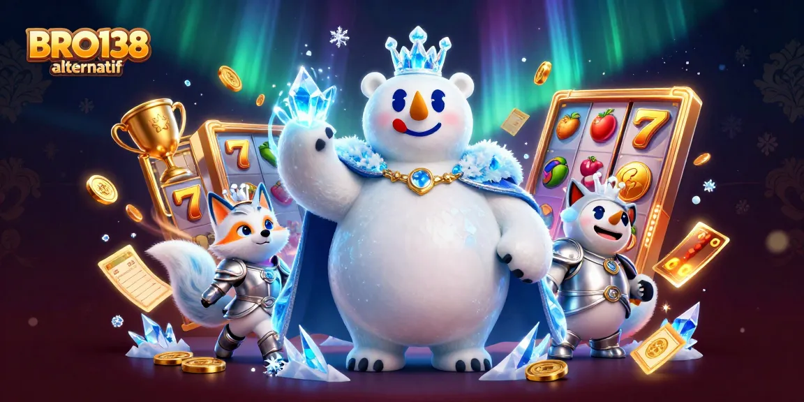 Spin and win at BRO138 alternatif with a vibrant casino-themed scene featuring dynamic slot game elements.