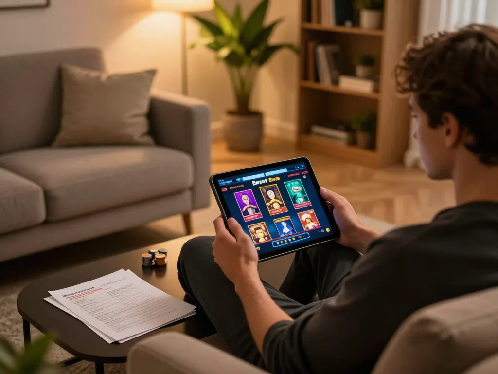 Player enjoying a dynamic session on betbet's online platform, with vibrant games displayed.
