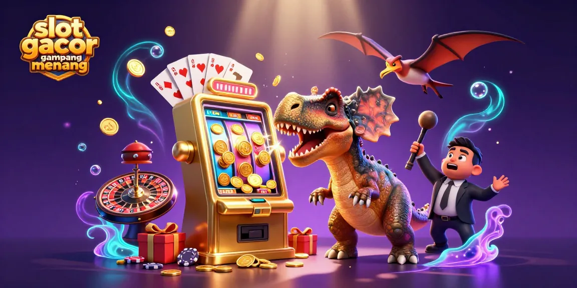 Slot gacor gampang menang dengan dinosaurus dan mesin slot, menang jackpot di kasino.