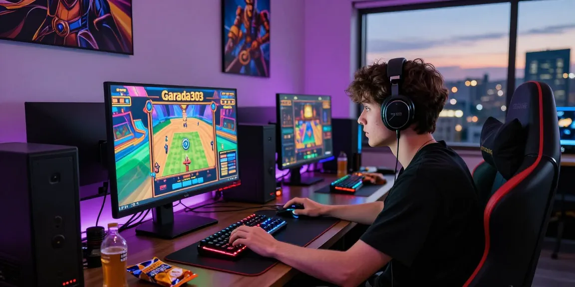 Player engaged with garuda303 slot game in a vibrant gaming setup