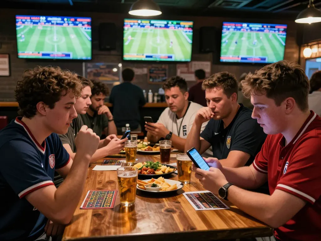 Fans engaging in dynamic sports betting action at 888top live sports event with multiple screens