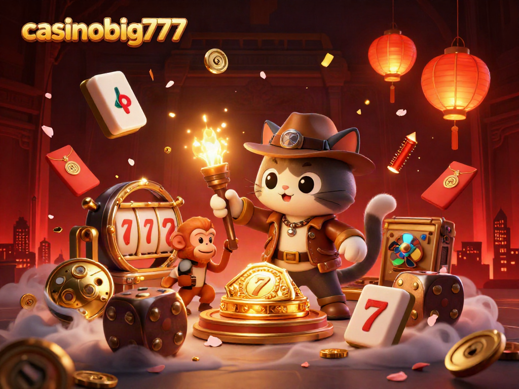 Explore the exciting treasures of Casinobig777 with a thrilling 3D illustration of an archaeologist cat in a casino.