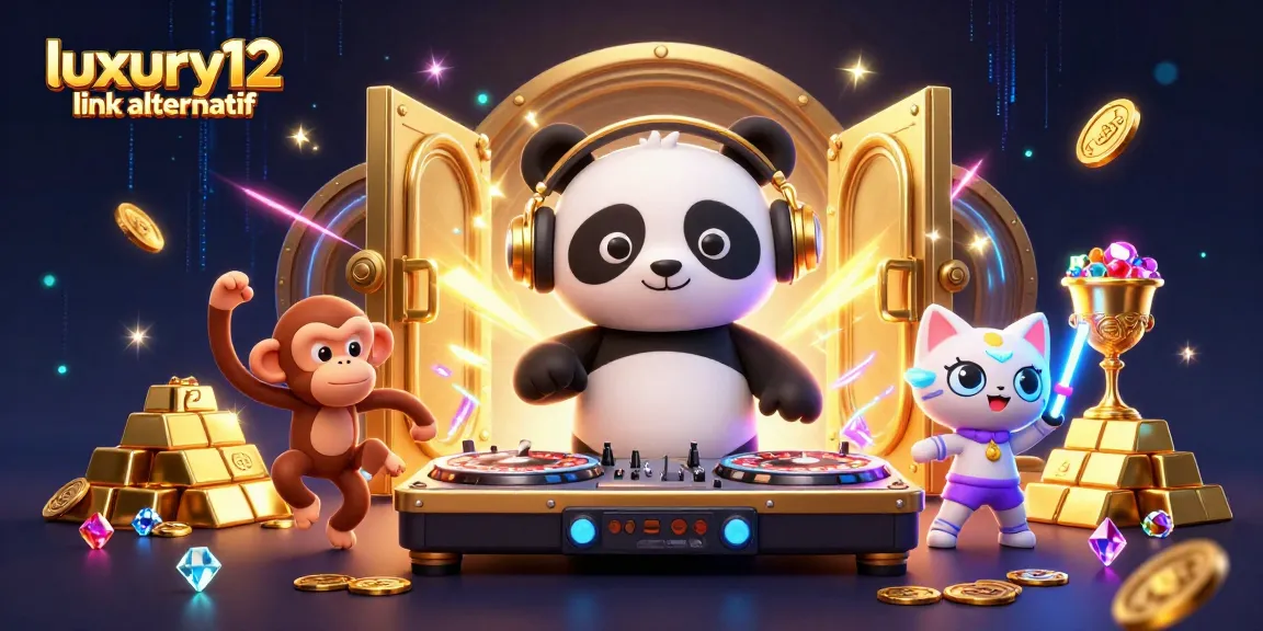 Experience the excitement of luxury12 link alternatif with a vibrant 3D casino illustration featuring animated characters and casino elements.