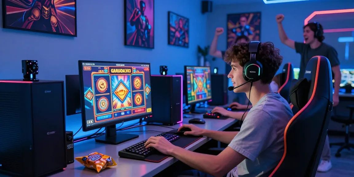 Exciting garuda303 slot gaming atmosphere with players celebrating a win.