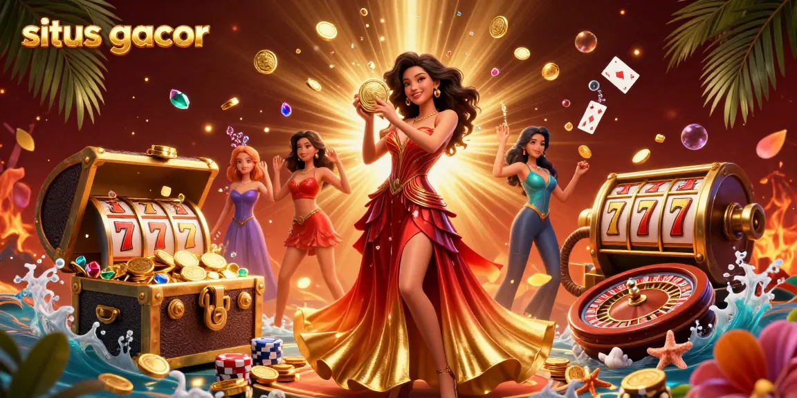 Situs gacor highlights winning strategies in an exciting 3D casino illustration showcasing vibrant gambling elements and themes.