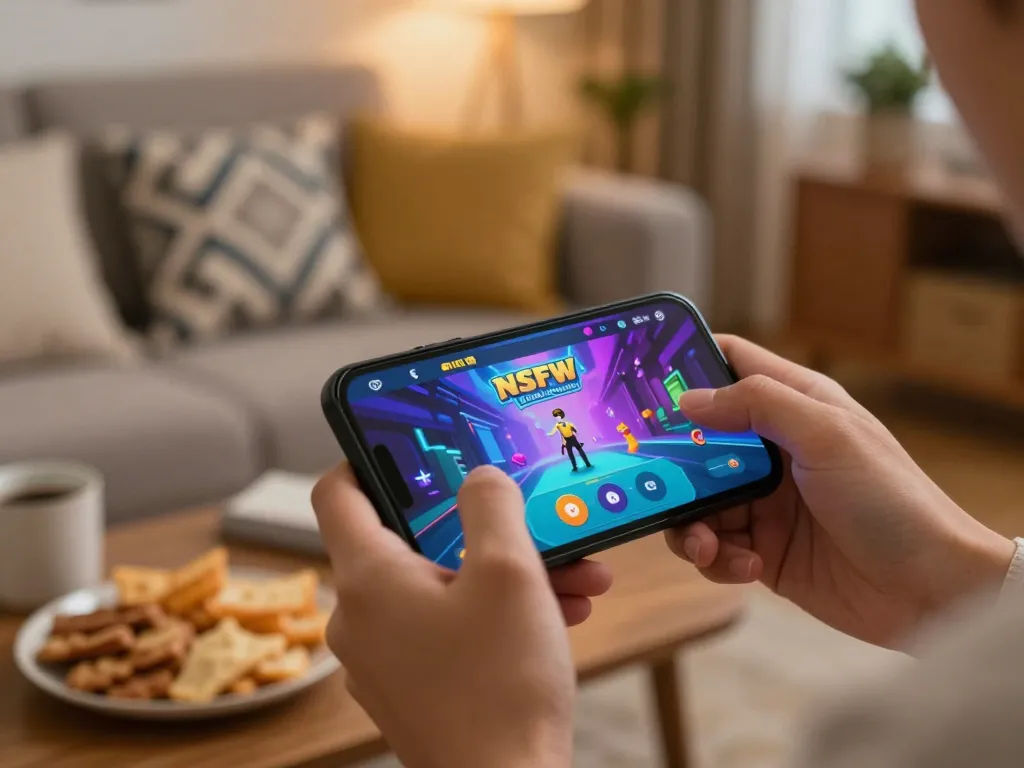 Engaging with nsfw games apk on a smartphone in a cozy living room