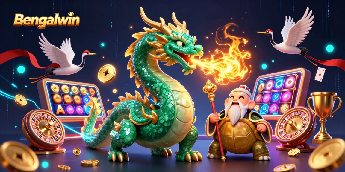 Bengalwin features an emerald jade dragon with lucky cranes, representing exciting online casino adventures.
