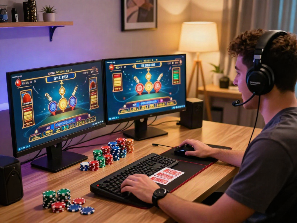 Engaging link casino online scene with a player at a modern gaming setup