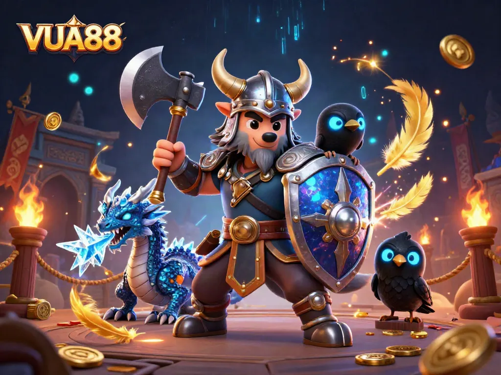 Engage with the VUA88 online experience through this dynamic illustration featuring thrilling casino elements.