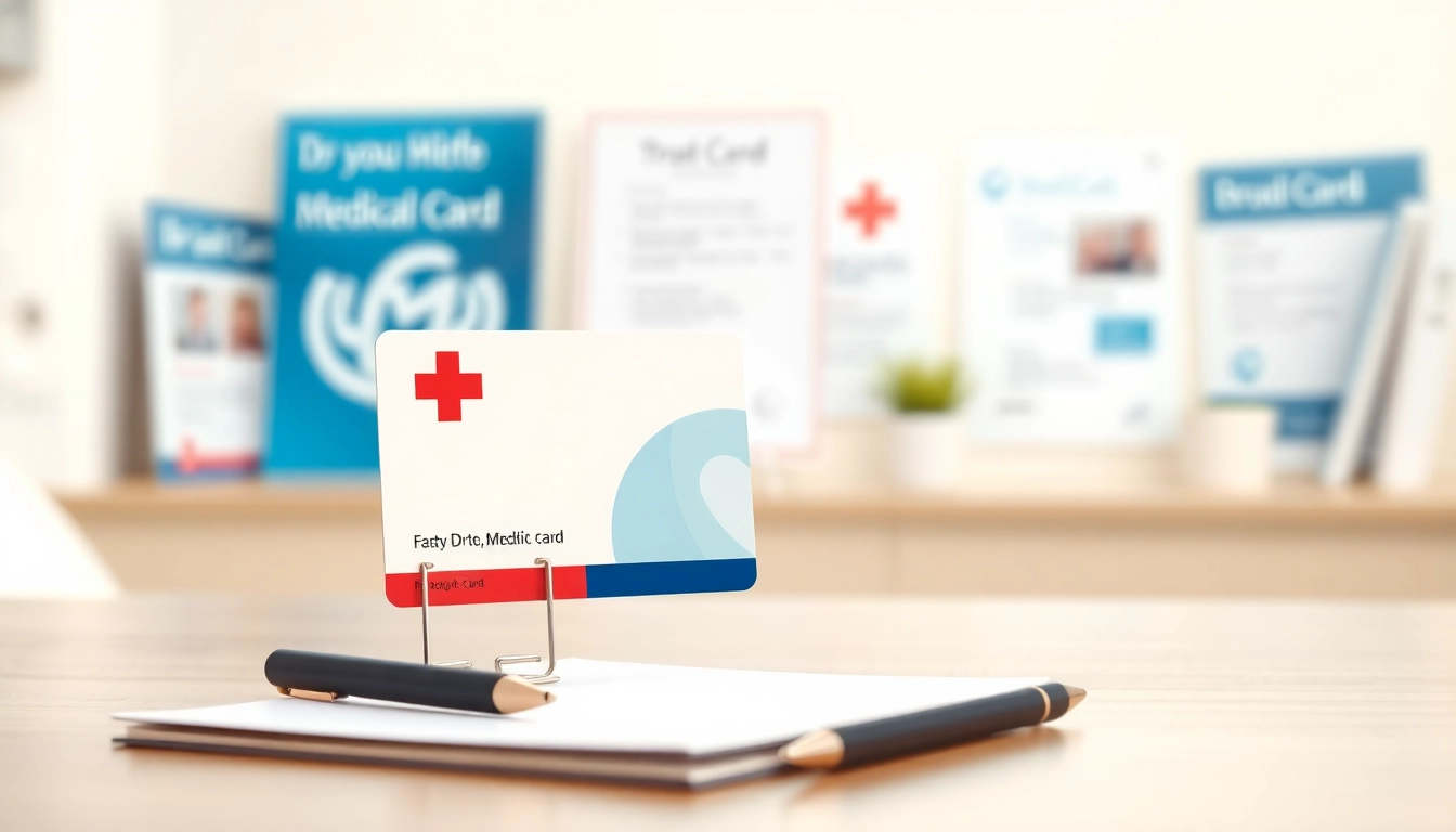 Applying for a Medical card online with a professional design on a modern office desk.