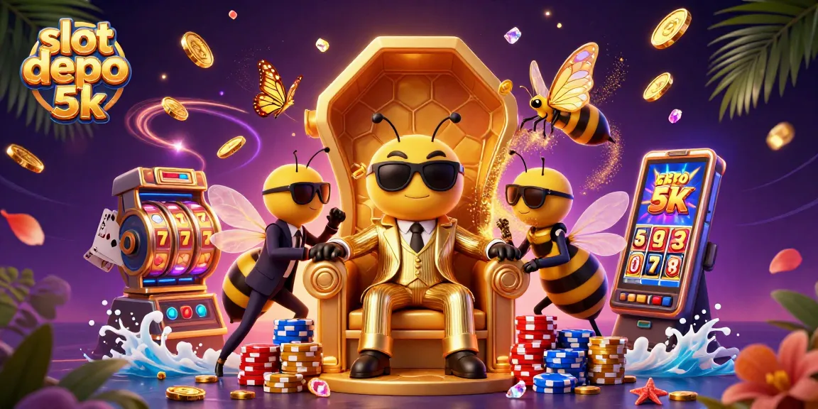 Experience the thrill of slot depo 5k with a dynamic casino scene filled with vivid game-related elements.