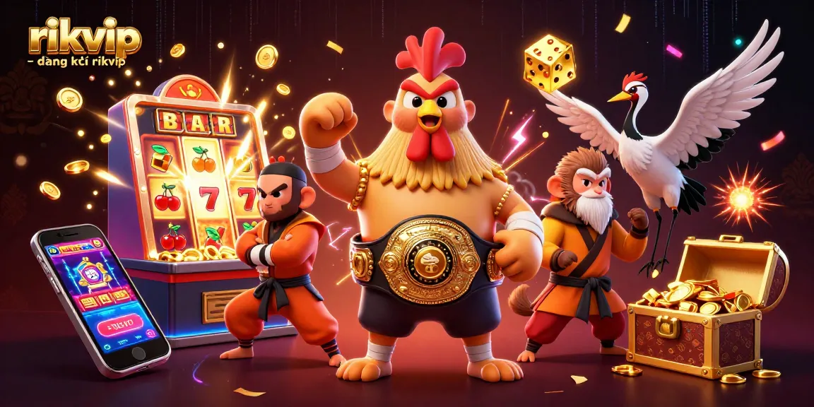 Engage with rikvip - đăng ký rikvip through a vibrant casino scene featuring dynamic characters and exploding winnings.