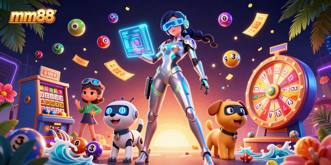 Experience the mm88 thrill with vibrant lottery elements and a futuristic casino atmosphere.
