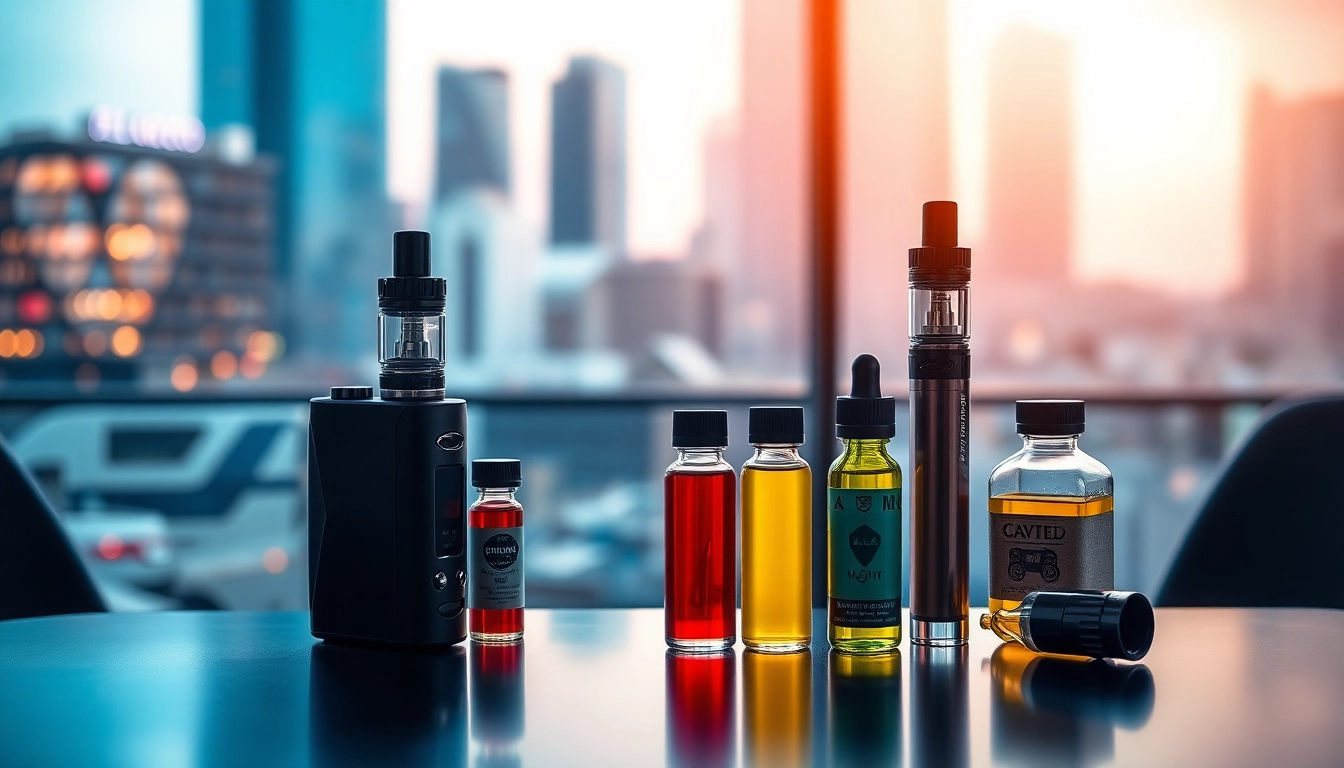 Showcase of Vape & E-Liquids with vibrant colors and modern vape device aesthetics.