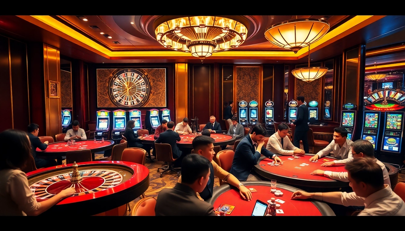 Experience thrilling gameplay at RR88 with vibrant casino tables and luxury slot machines.