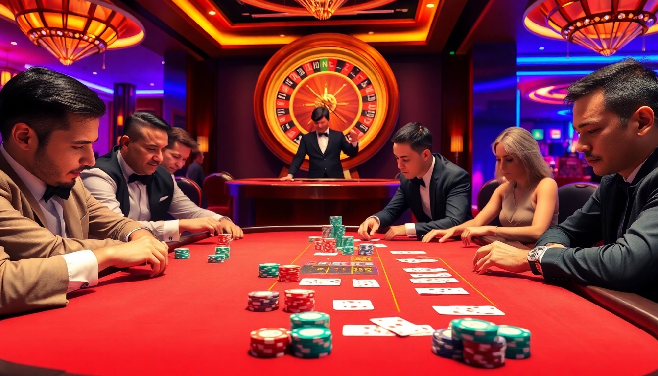 Topvin poker players engaging in a high-stakes game at a luxurious casino.