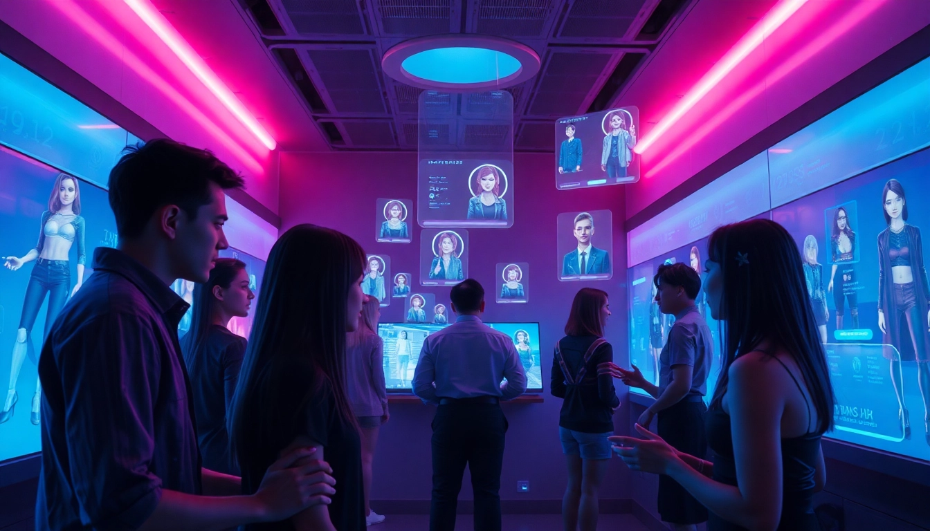 Engaging users interacting with nsfw character ai in a futuristic setting with vibrant colors.