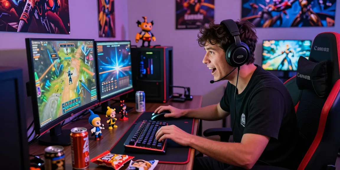 Engaged gamer immersed in a thrilling game session, showcasing rokok88 gaming culture.